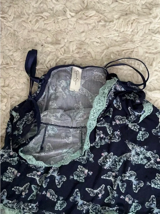 Y2K Navy Blue Lace Trim Butterfly Cami Top - Picture 4 of 4